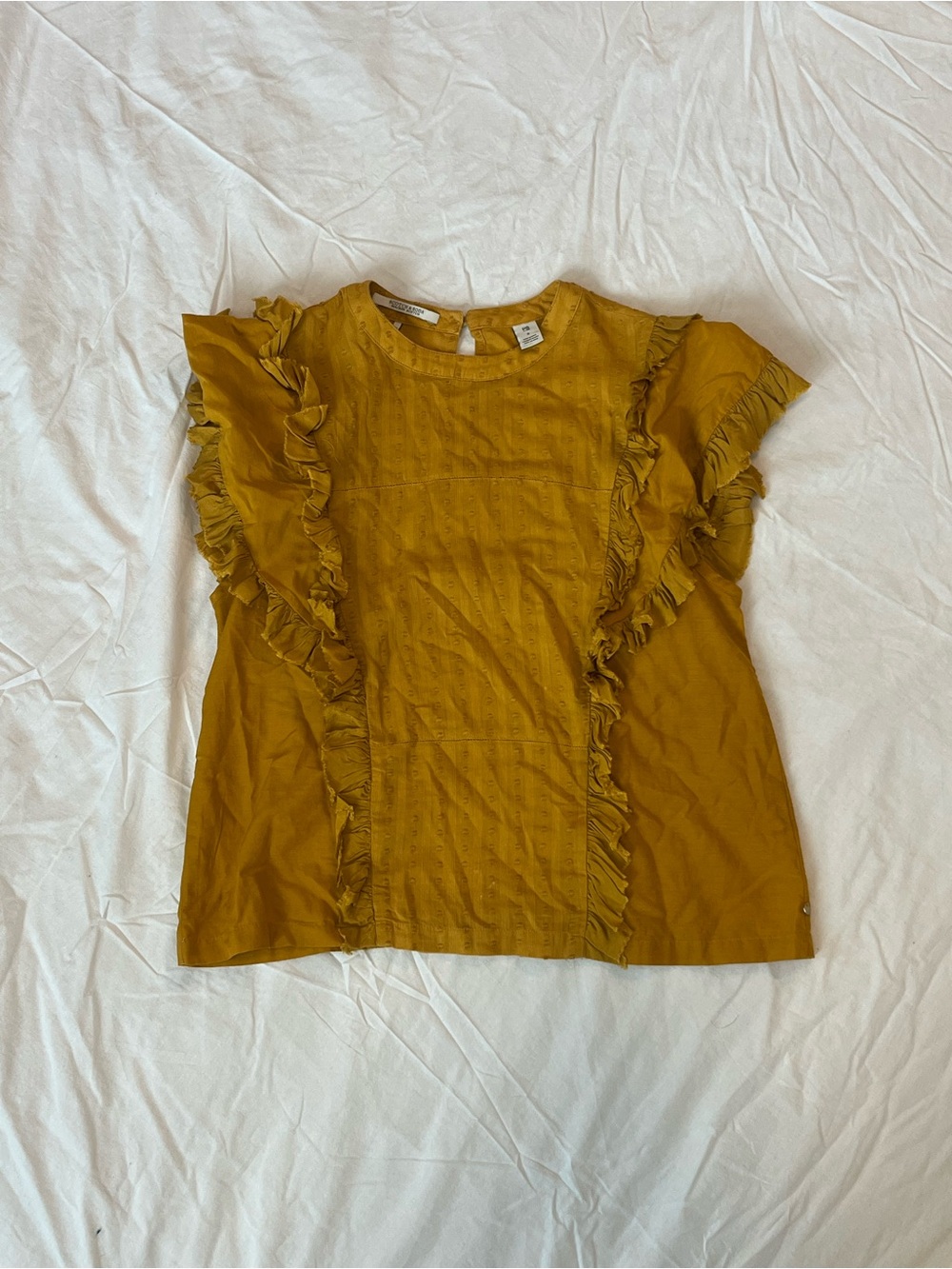 Scotch & Soda Mustard Ruffle Sleeve Cotton Top Size S